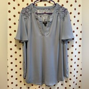 Torrid Harper Georgette Lace Flutter Sleeve, Blue, Size 2 (2X 18-20),Gently Used
